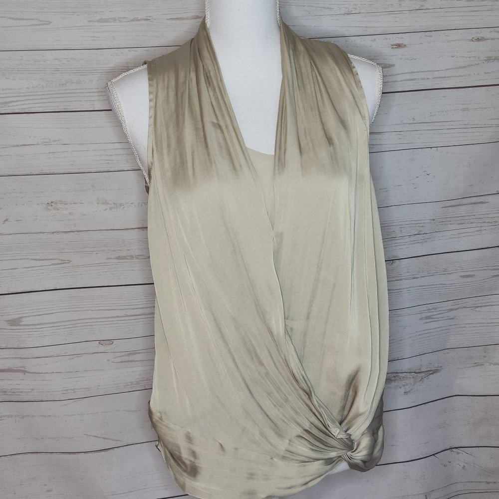 Kenneth Cole Soft Tan Sleeveless Wrap Knot Blouse